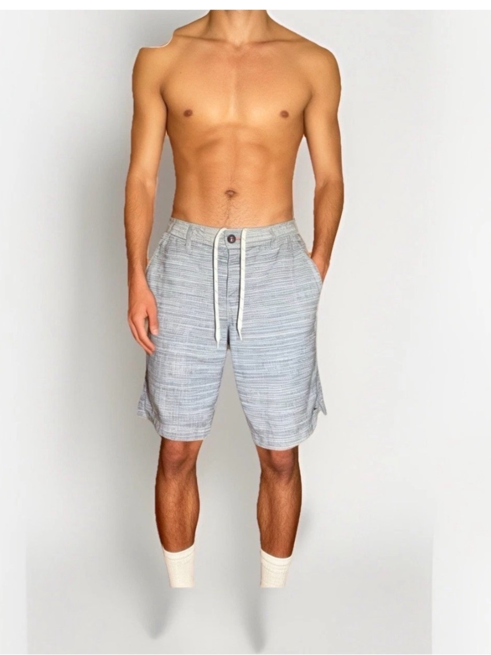 🌸 O'Neill Men's Gray Stripe Casual Shorts Drawstring Pockets Flat Front 32